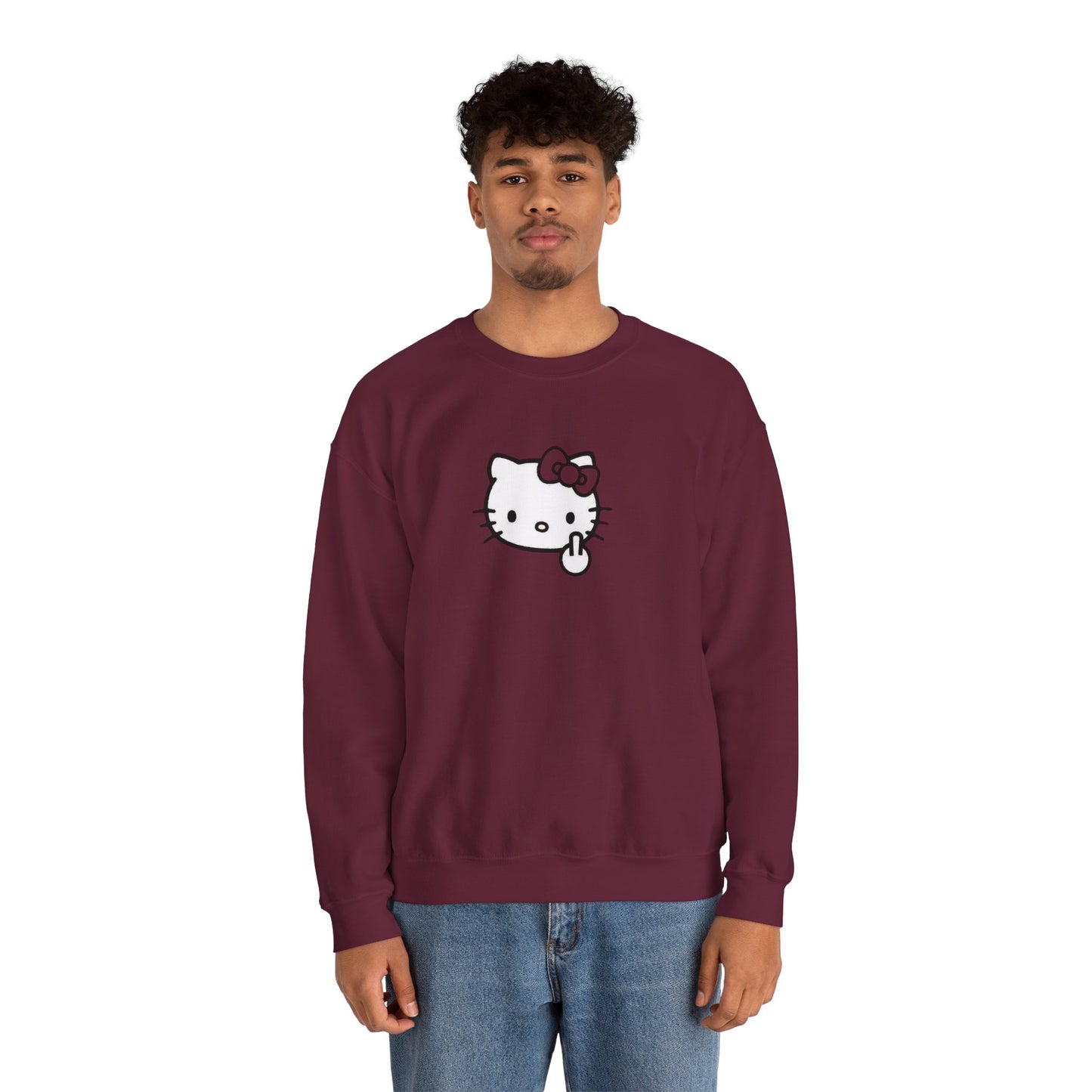 Hello Kitty Middle Finger Crewneck Sweatshirt – Cute Rebel Graphic Sweatshirt
