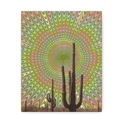 Stretched Canvas with Trippy Western Art – Optical Illusion Cactus Print