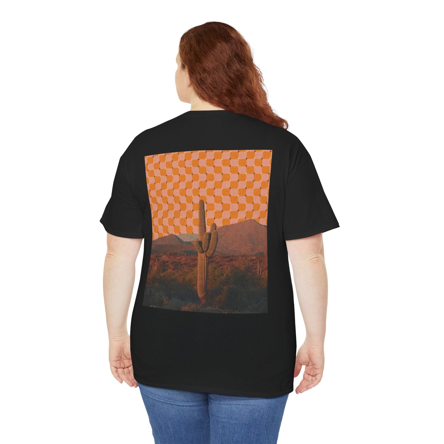 Psychedelic Desert with Spiritual Cactus Art Design – Unisex Cotton Tee