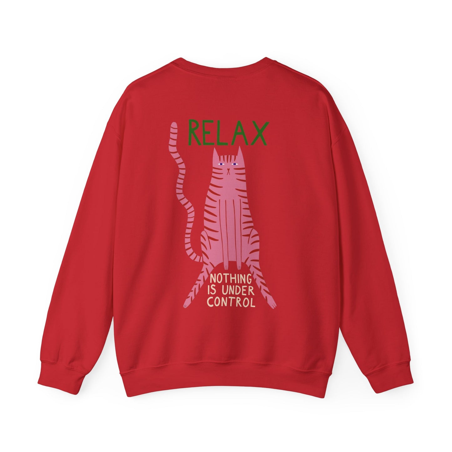 Relax Cat Unisex Sweatshirt — Graphic Crewneck with Pink Cat Illustration