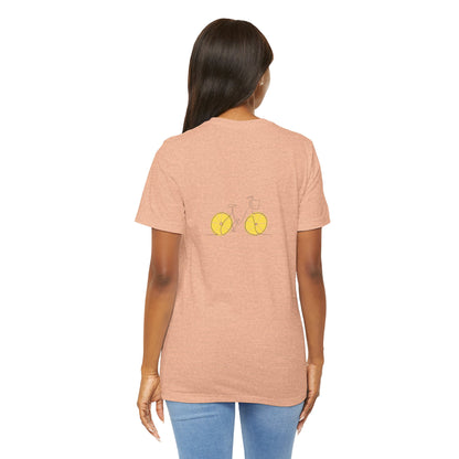 Unisex Minimal Tee with Lemon and Bike Embroidery – Casual & Cute