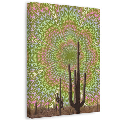 Stretched Canvas with Trippy Western Art – Optical Illusion Cactus Print