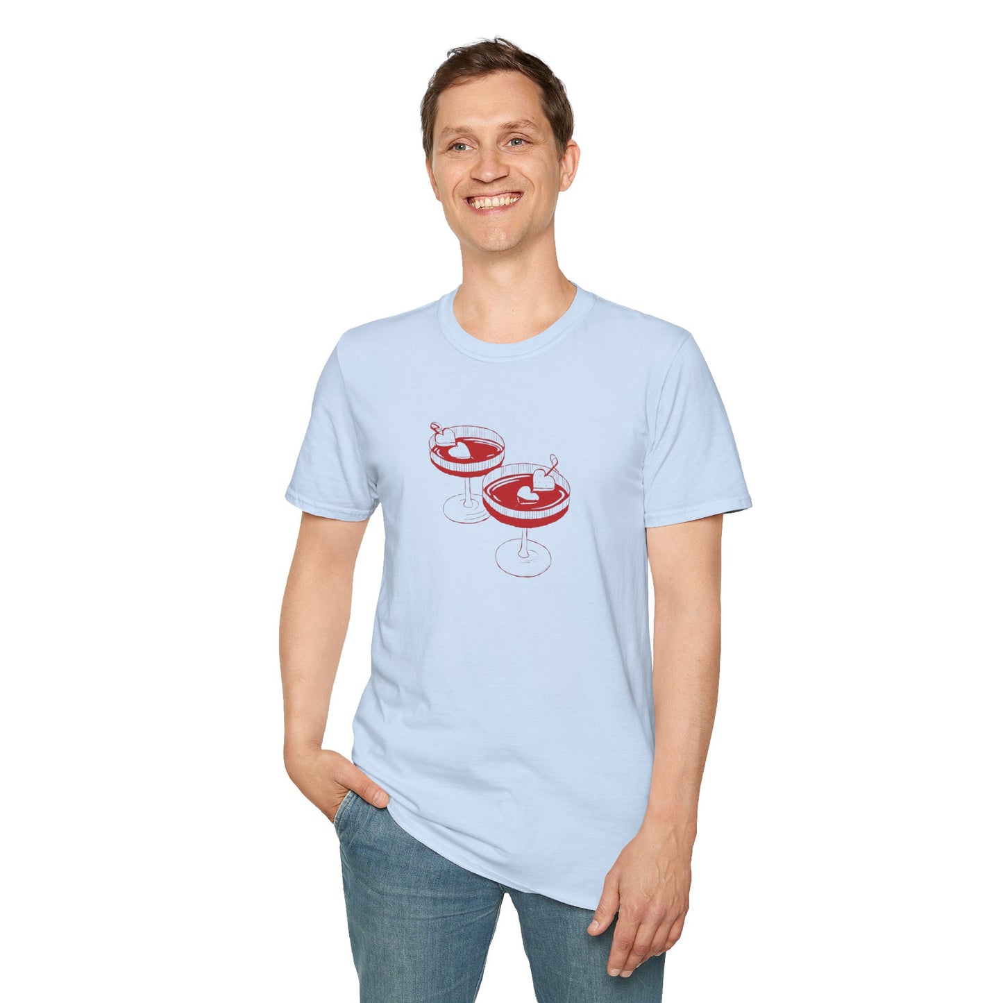 Cute Cocktail Glasses Unisex T-Shirt with Heart Design