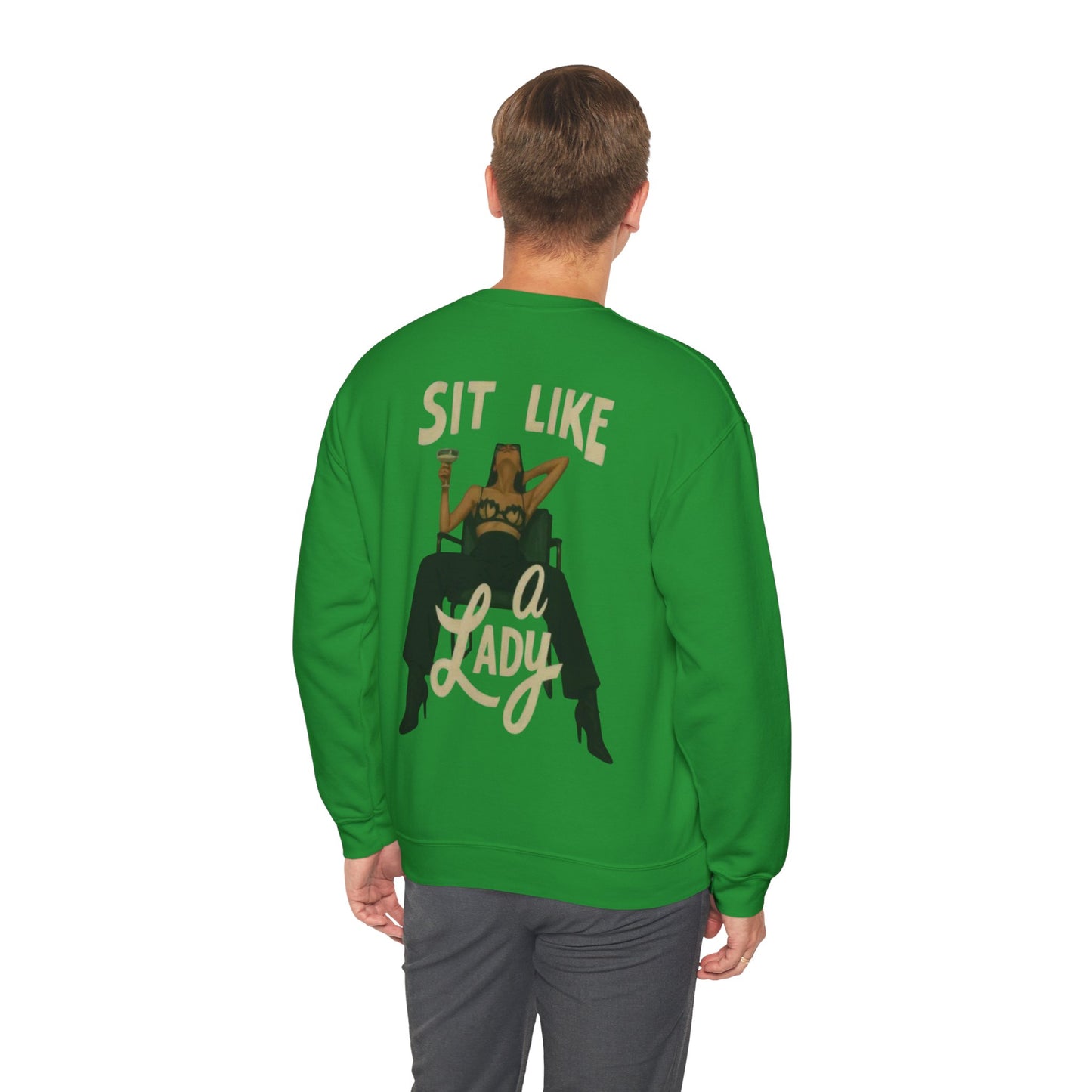 Crewneck Sweatshirt — “Sit Like a Lady” Vintage Cowgirl Graphic