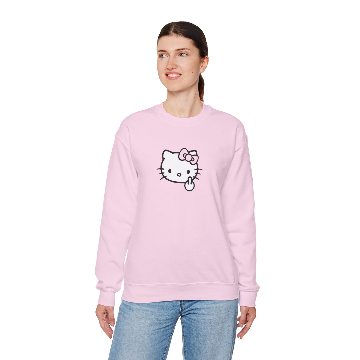 Hello Kitty Middle Finger Crewneck Sweatshirt – Cute Rebel Graphic Sweatshirt