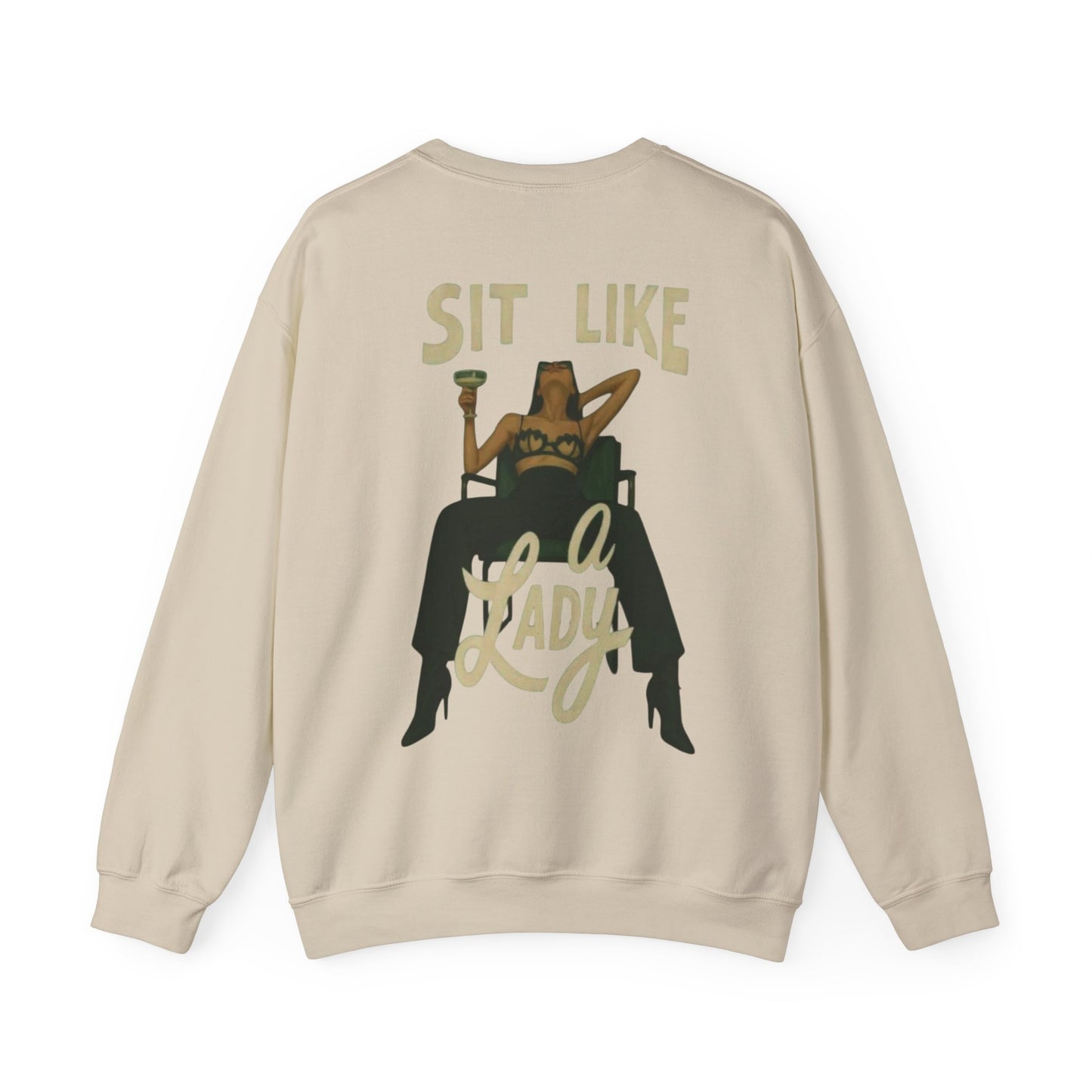 Crewneck Sweatshirt — “Sit Like a Lady” Vintage Cowgirl Graphic