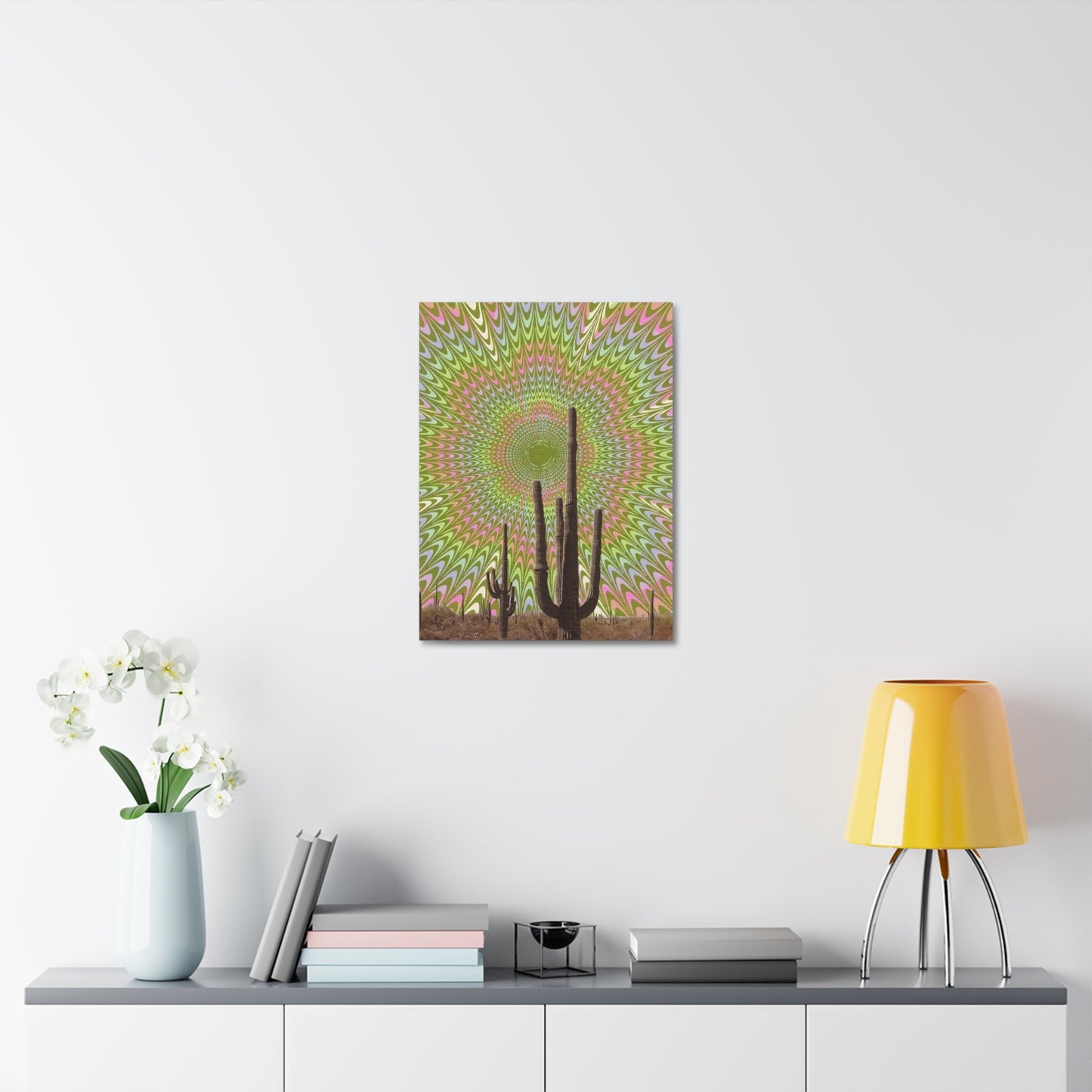 Stretched Canvas with Trippy Western Art – Optical Illusion Cactus Print