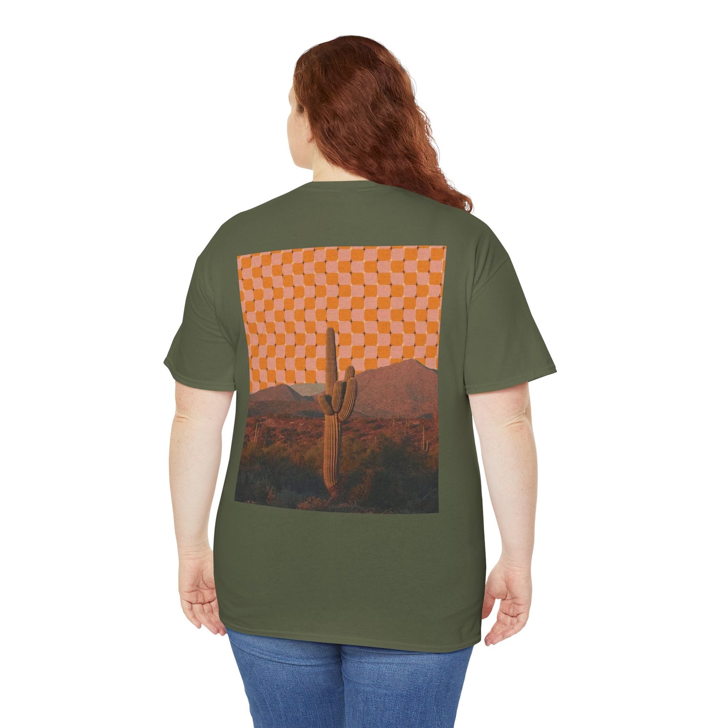 Psychedelic Desert with Spiritual Cactus Art Design – Unisex Cotton Tee