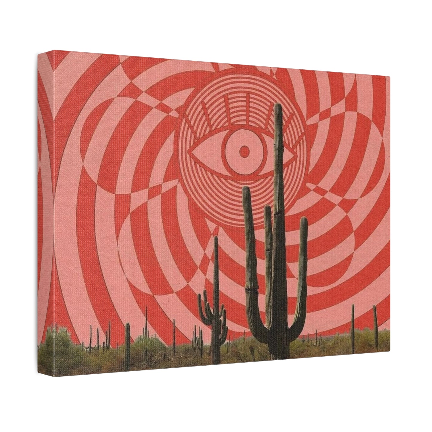 Stretched Canvas with Psychedelic Desert Poster – Eye & Cactus Wall Art