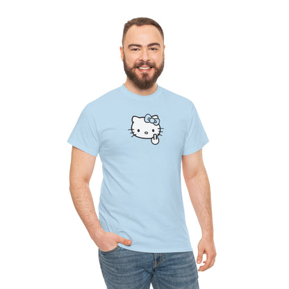 Hello Kitty Minimal Cream Unisex Tee — Small Center Logo Cute Cat with Fuck Off Face T-Shirt
