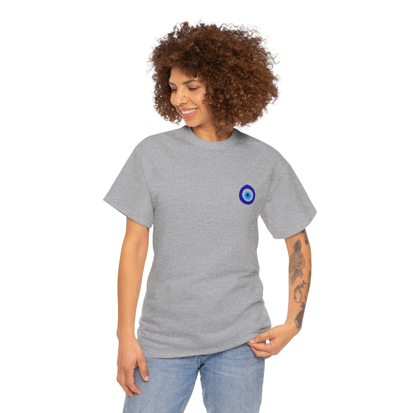T-Shirt — Small Blue Evil Eye Chest Graphic