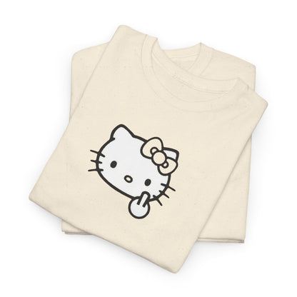 Hello Kitty Minimal Cream Unisex Tee — Small Center Logo Cute Cat with Fuck Off Face T-Shirt