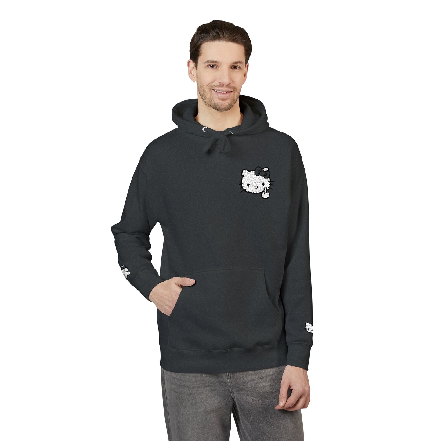 Realistic Hello Kitty Middle Finger Design — Unisex Embroidery Minimalist Hoodie