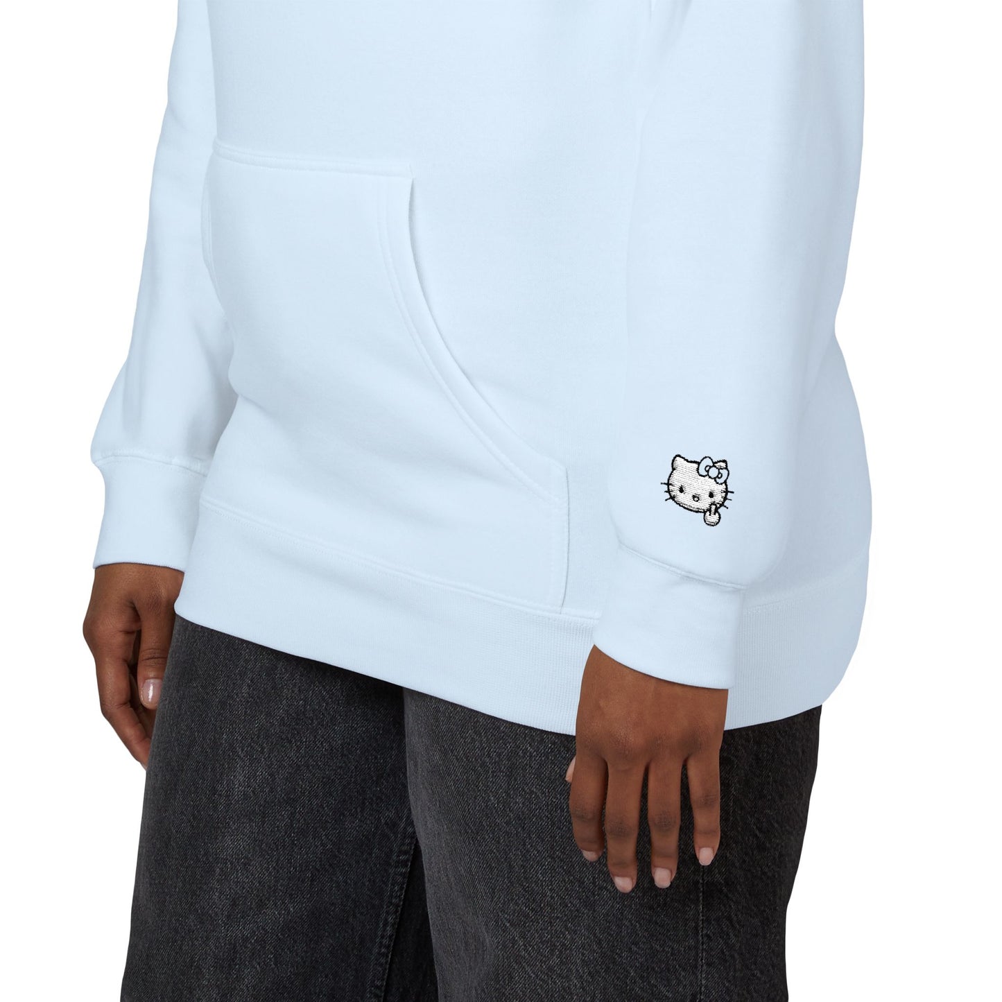 Realistic Hello Kitty Middle Finger Design — Unisex Embroidery Minimalist Hoodie