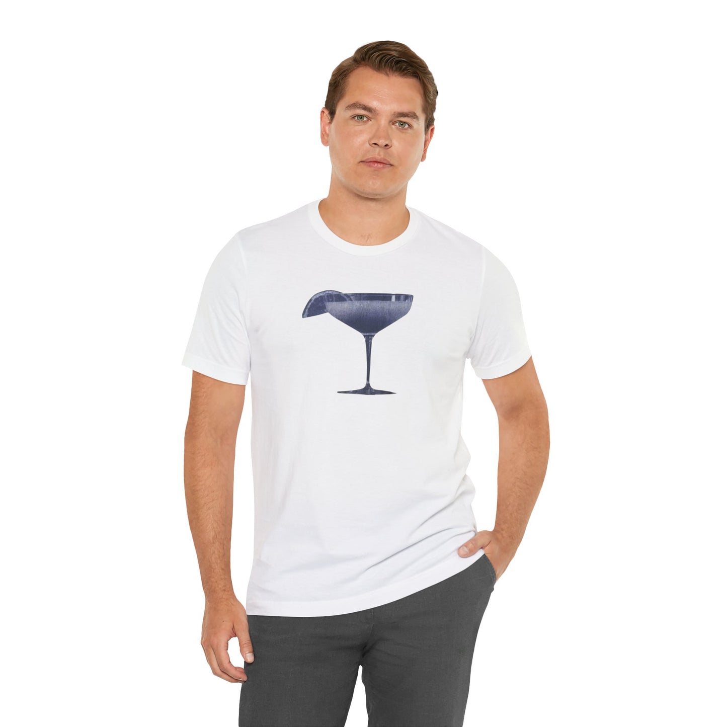 Cocktail Glass Tee — Minimalist Navy Martini Graphic Shirt