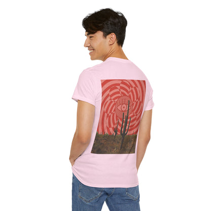 Psychedelic Desert Eye & Cactus Design – Unisex Cotton Tee