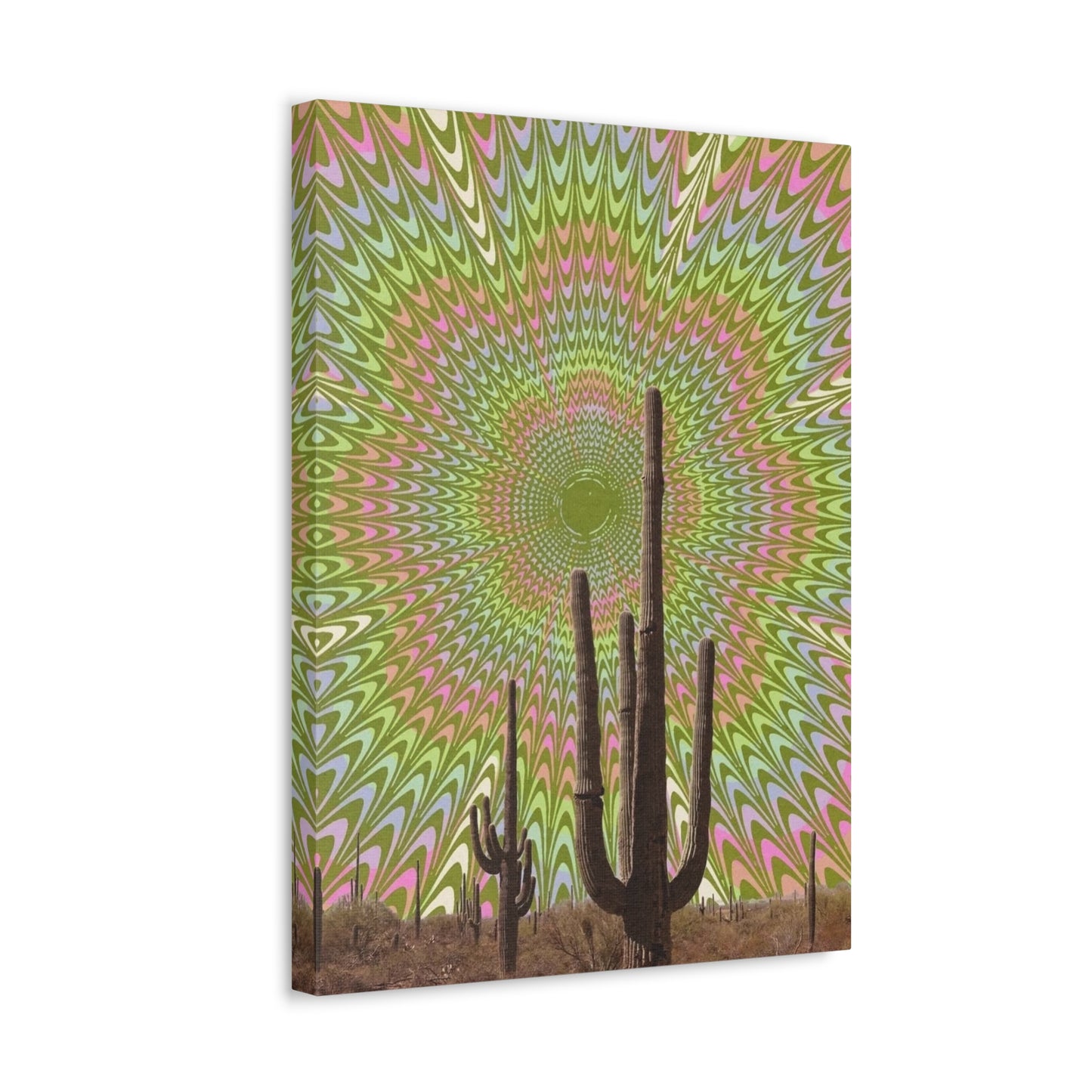 Stretched Canvas with Trippy Western Art – Optical Illusion Cactus Print