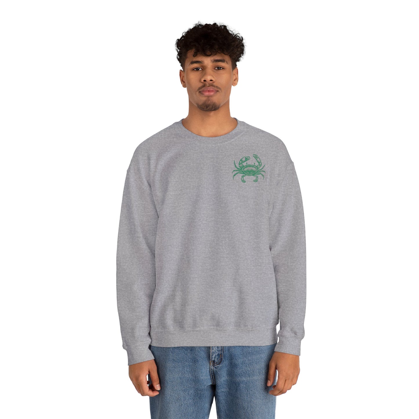 Tough and Trendy Crab Crewneck Sweatshirt — Coastal Graphic Pullover