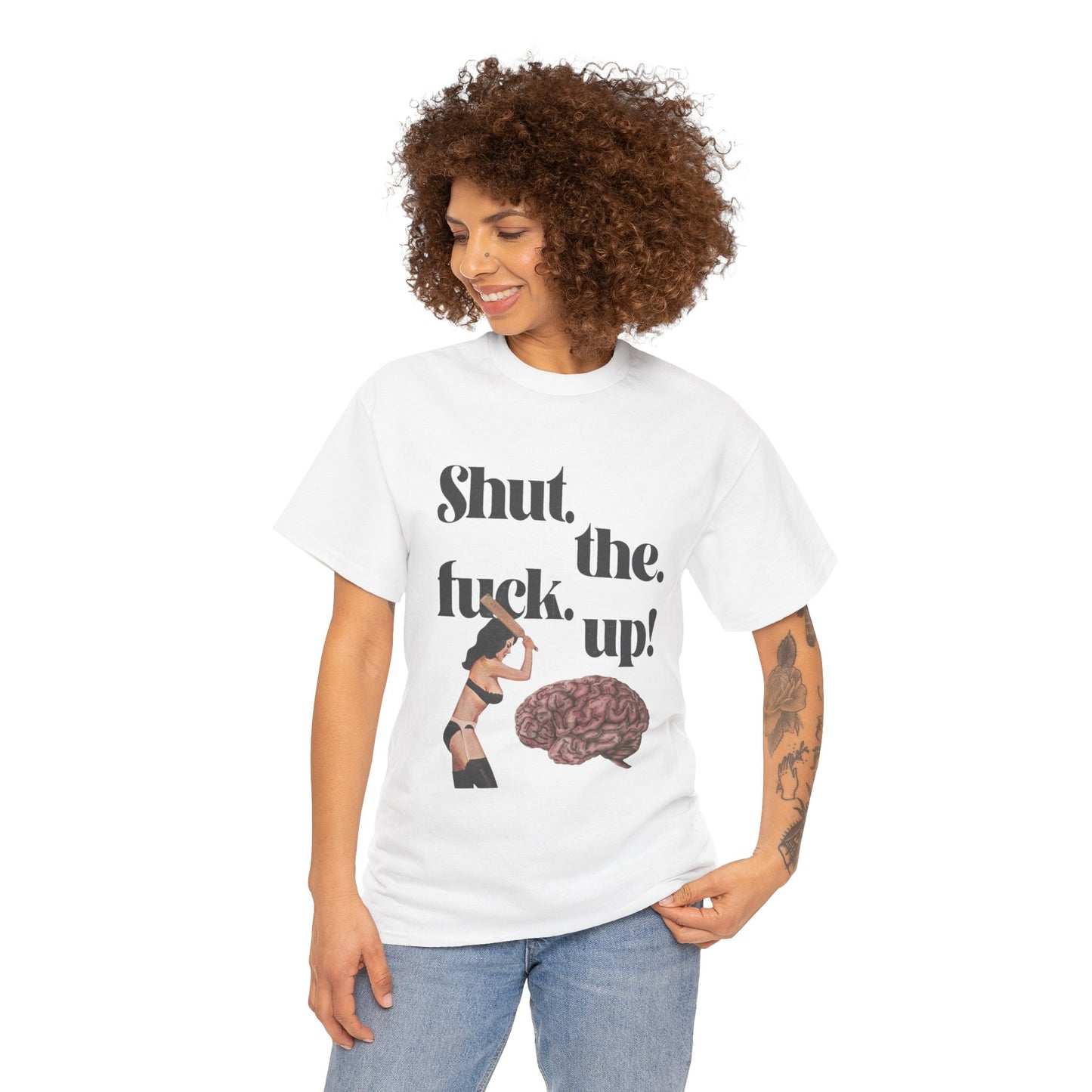 Funny Unisex Heavy Cotton Tee - "Shut the F**k Up!"