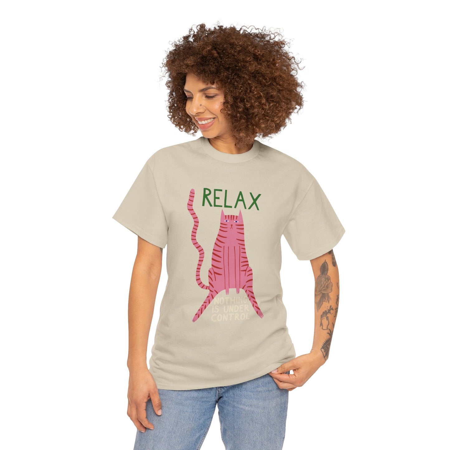 Relax Cat T‑Shirt — Cute Pink Cat Graphic Unisex Tee