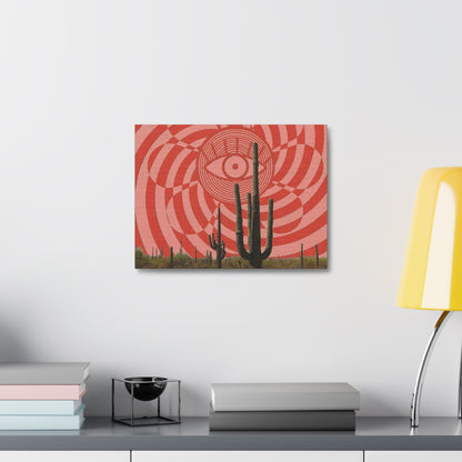 Stretched Canvas with Psychedelic Desert Poster – Eye & Cactus Wall Art