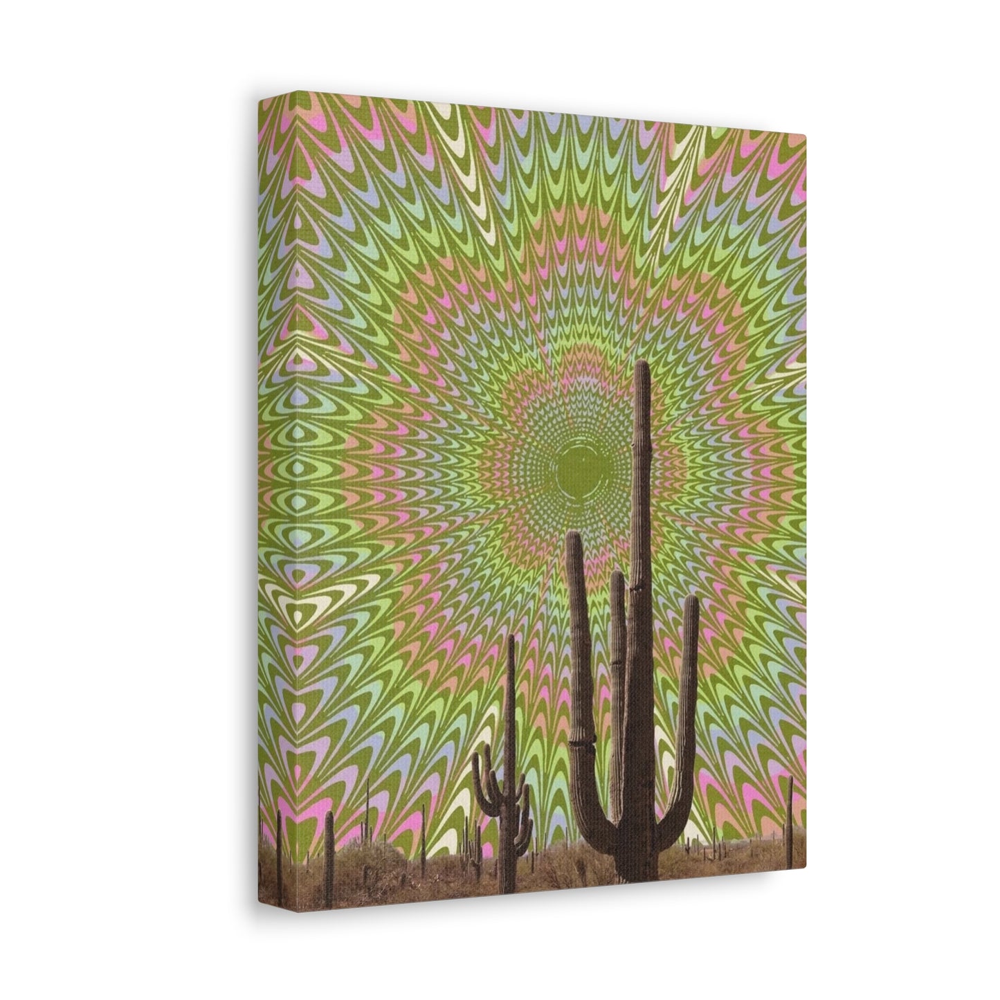 Stretched Canvas with Trippy Western Art – Optical Illusion Cactus Print