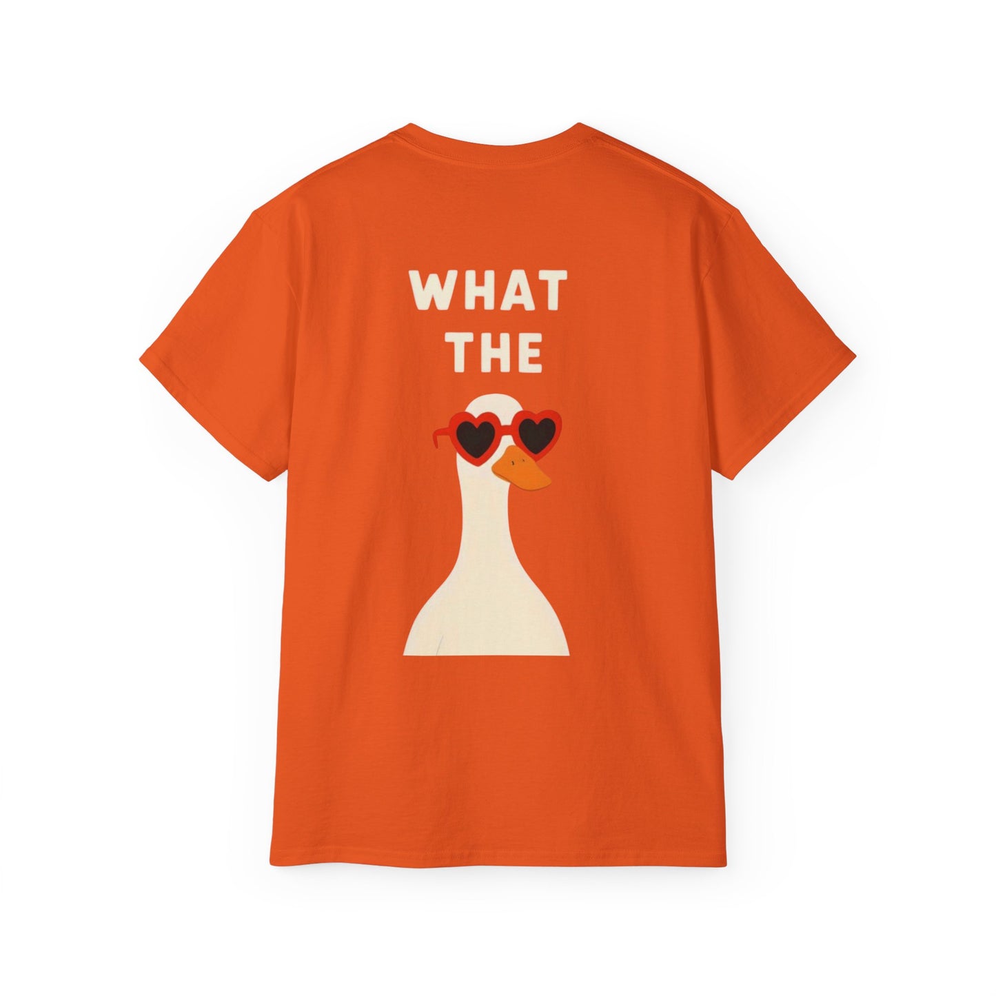 Graphic Unisex Tee — "What The" Duck with Heart Sunglasses T-Shirt