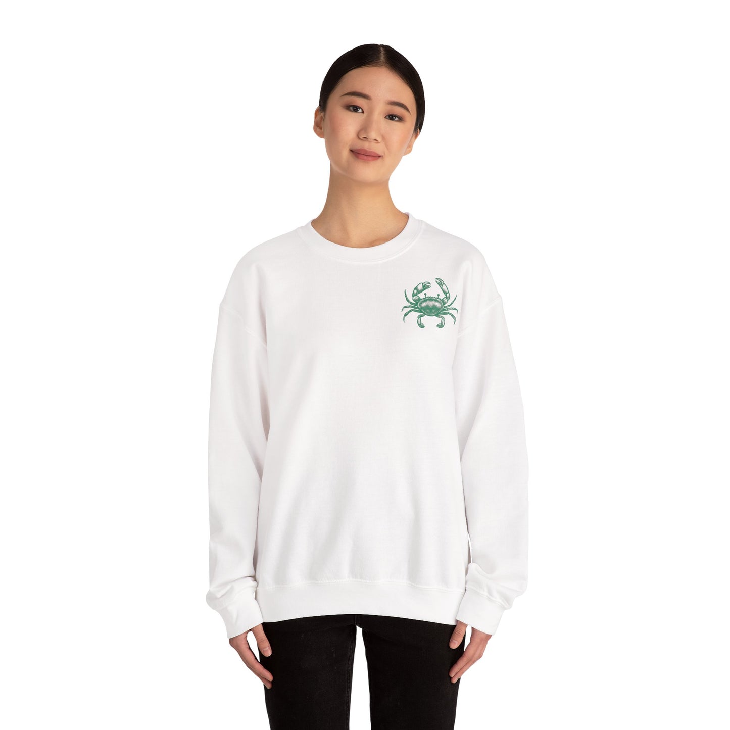 Tough and Trendy Crab Crewneck Sweatshirt — Coastal Graphic Pullover