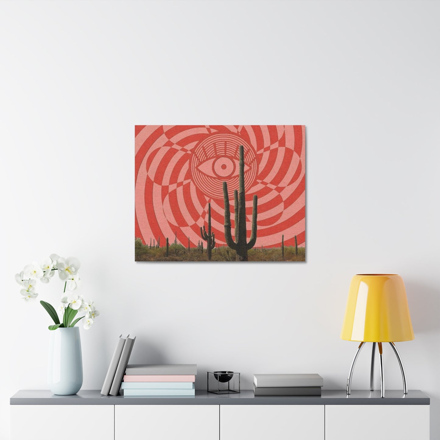 Stretched Canvas with Psychedelic Desert Poster – Eye & Cactus Wall Art