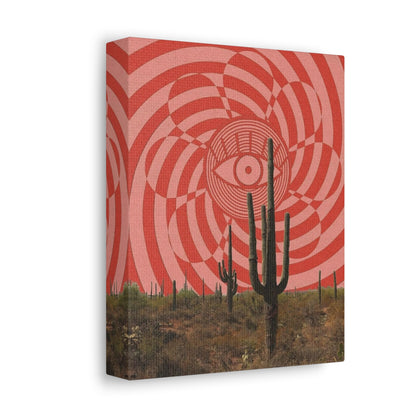 Stretched Canvas with Psychedelic Desert Poster – Eye & Cactus Wall Art