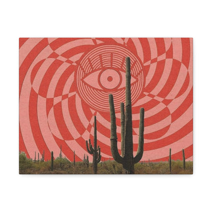 Stretched Canvas with Psychedelic Desert Poster – Eye & Cactus Wall Art