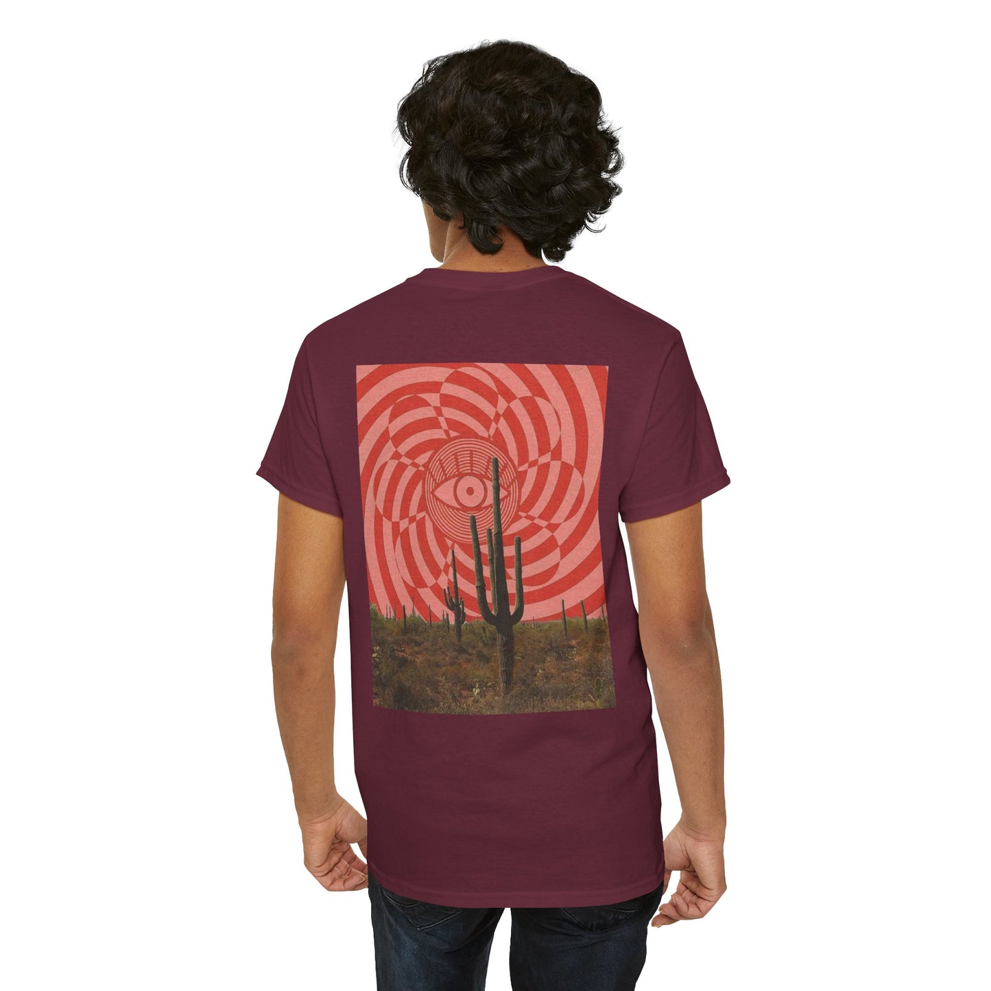 Psychedelic Desert Eye & Cactus Design – Unisex Cotton Tee