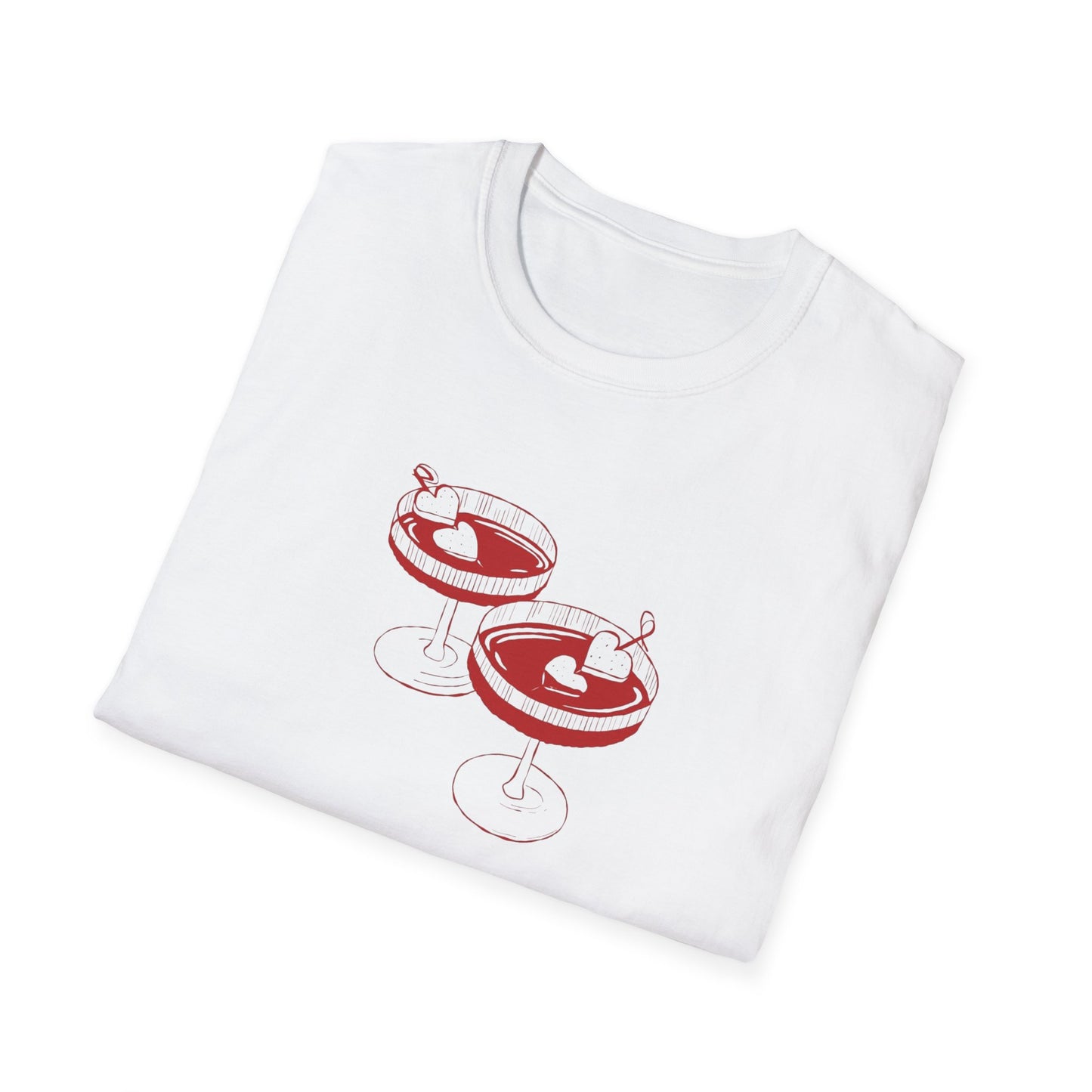 Cute Cocktail Glasses Unisex T-Shirt with Heart Design
