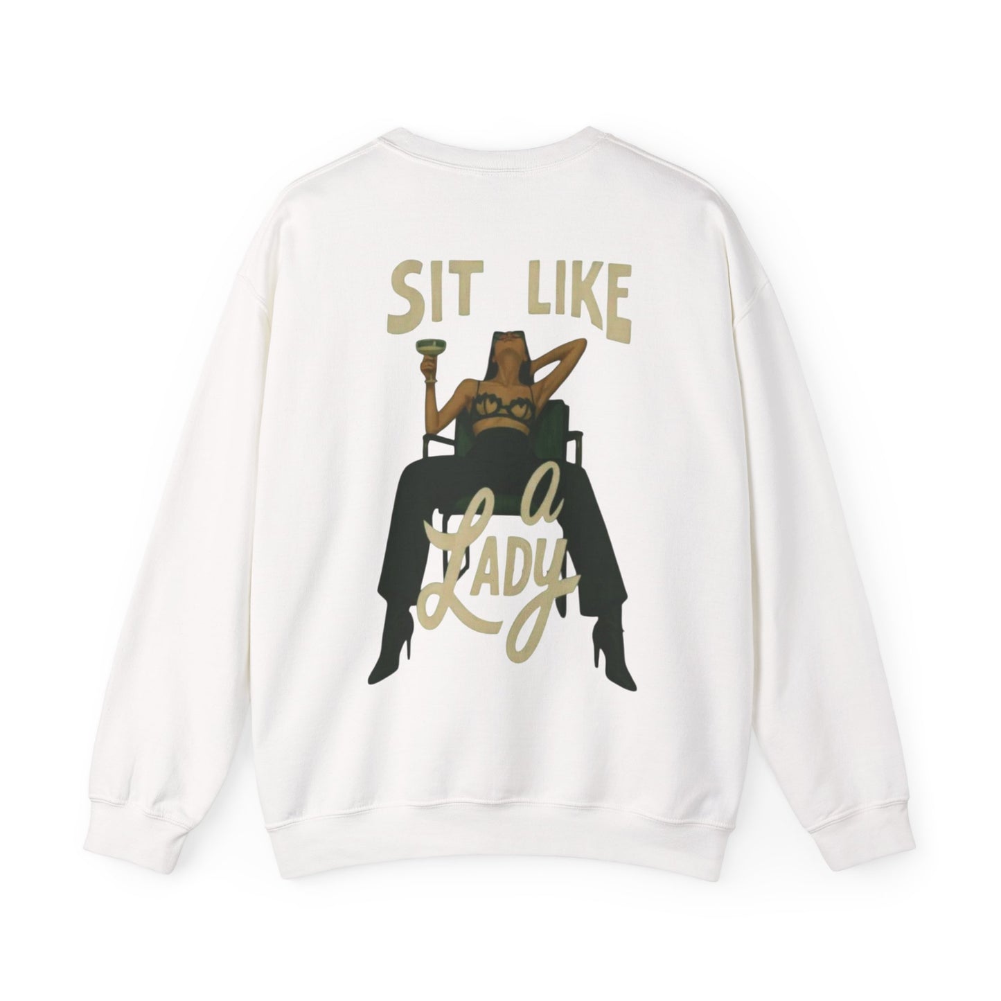 Crewneck Sweatshirt — “Sit Like a Lady” Vintage Cowgirl Graphic