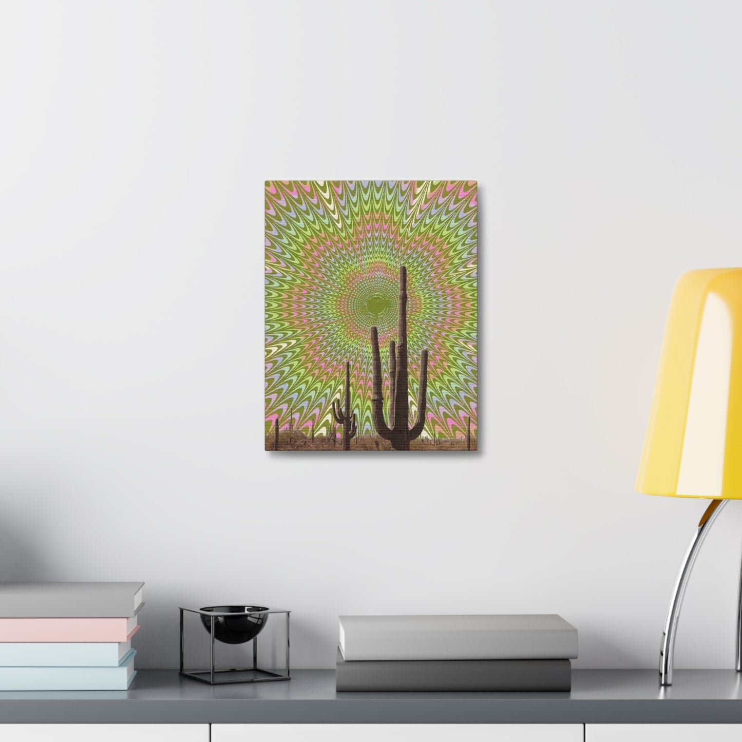 Stretched Canvas with Trippy Western Art – Optical Illusion Cactus Print