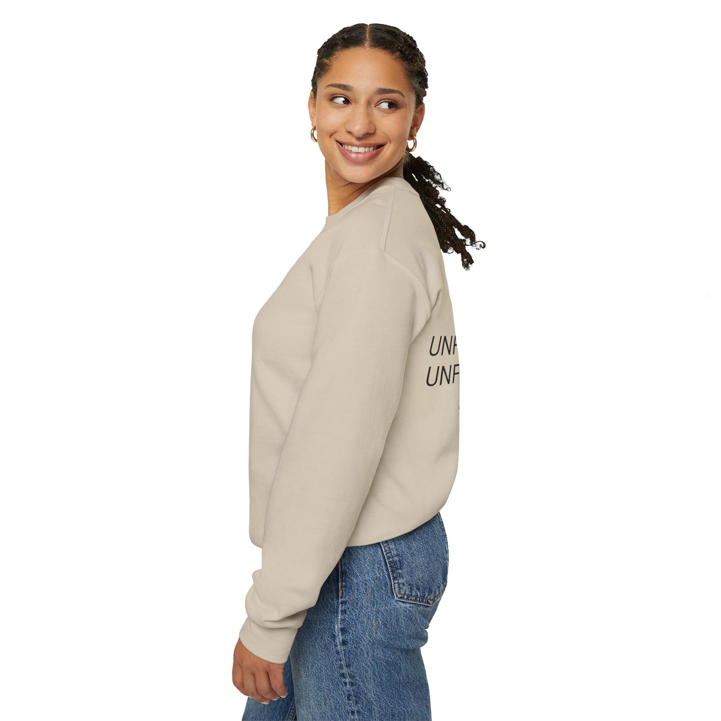 Crewneck Sweatshirt — “Unforgettable, Unfortunately for You” Minimalist Back Print
