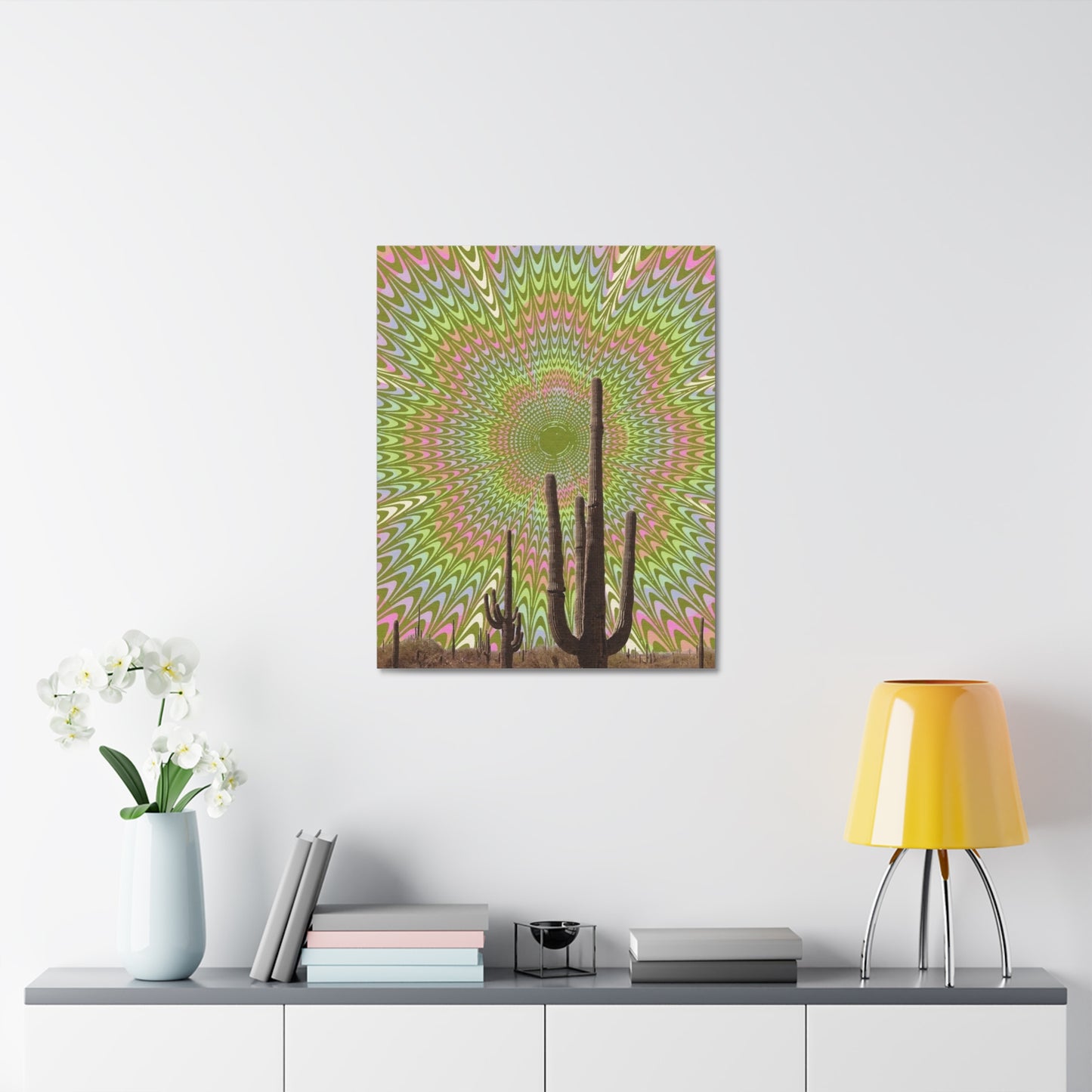 Stretched Canvas with Trippy Western Art – Optical Illusion Cactus Print