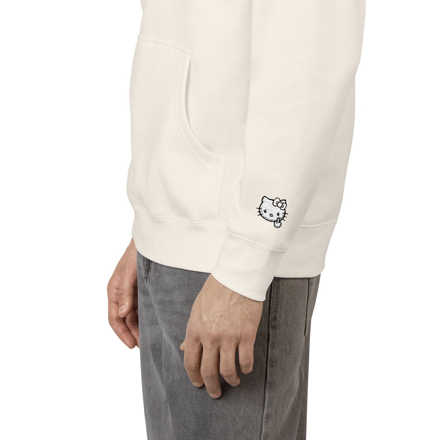 Realistic Hello Kitty Middle Finger Design — Unisex Embroidery Minimalist Hoodie