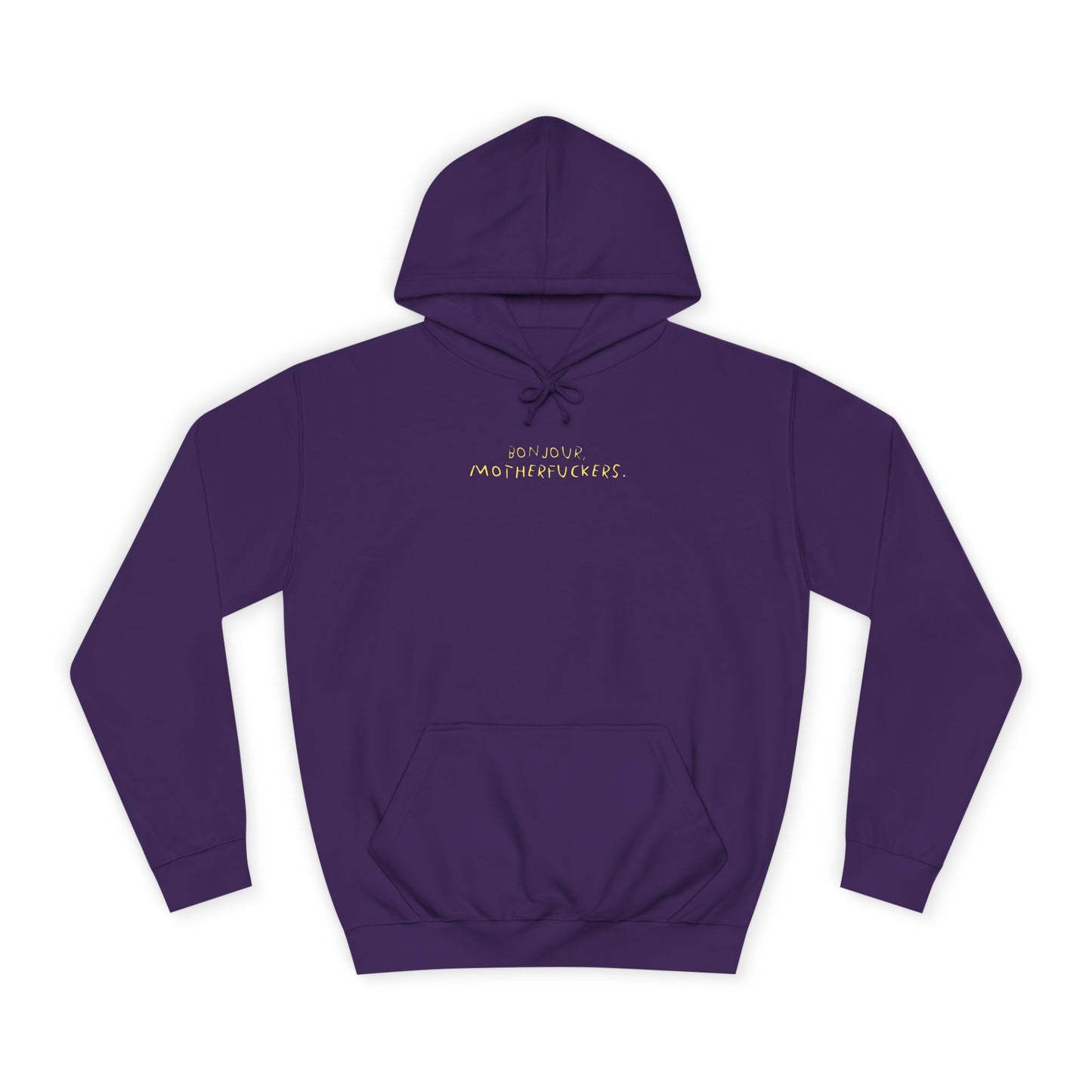 Bonjour Motherfuckers College Hoodie — Bold Campus Graphic Hoodie