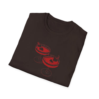 Cute Cocktail Glasses Unisex T-Shirt with Heart Design