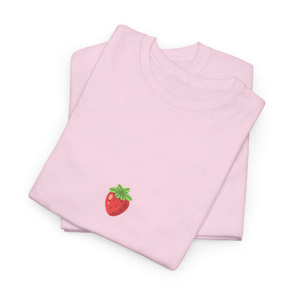 Unisex Minimal Tee with Cute Strawberry Embroidery