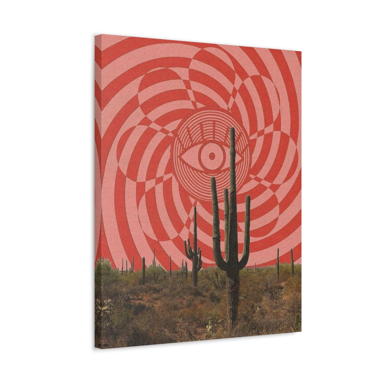 Stretched Canvas with Psychedelic Desert Poster – Eye & Cactus Wall Art