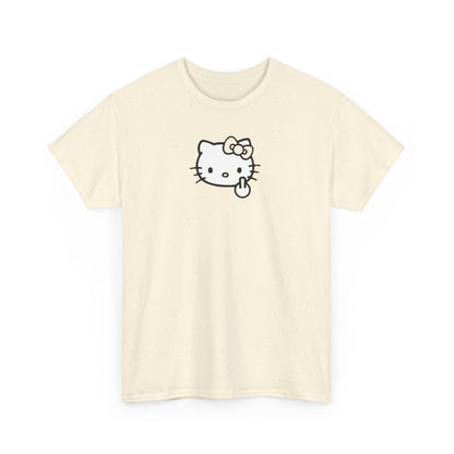 Hello Kitty Minimal Cream Unisex Tee — Small Center Logo Cute Cat with Fuck Off Face T-Shirt