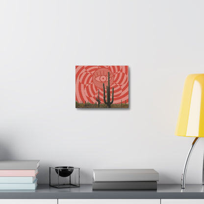 Stretched Canvas with Psychedelic Desert Poster – Eye & Cactus Wall Art