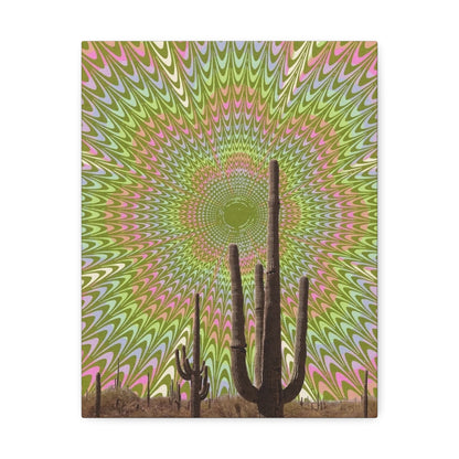 Stretched Canvas with Trippy Western Art – Optical Illusion Cactus Print