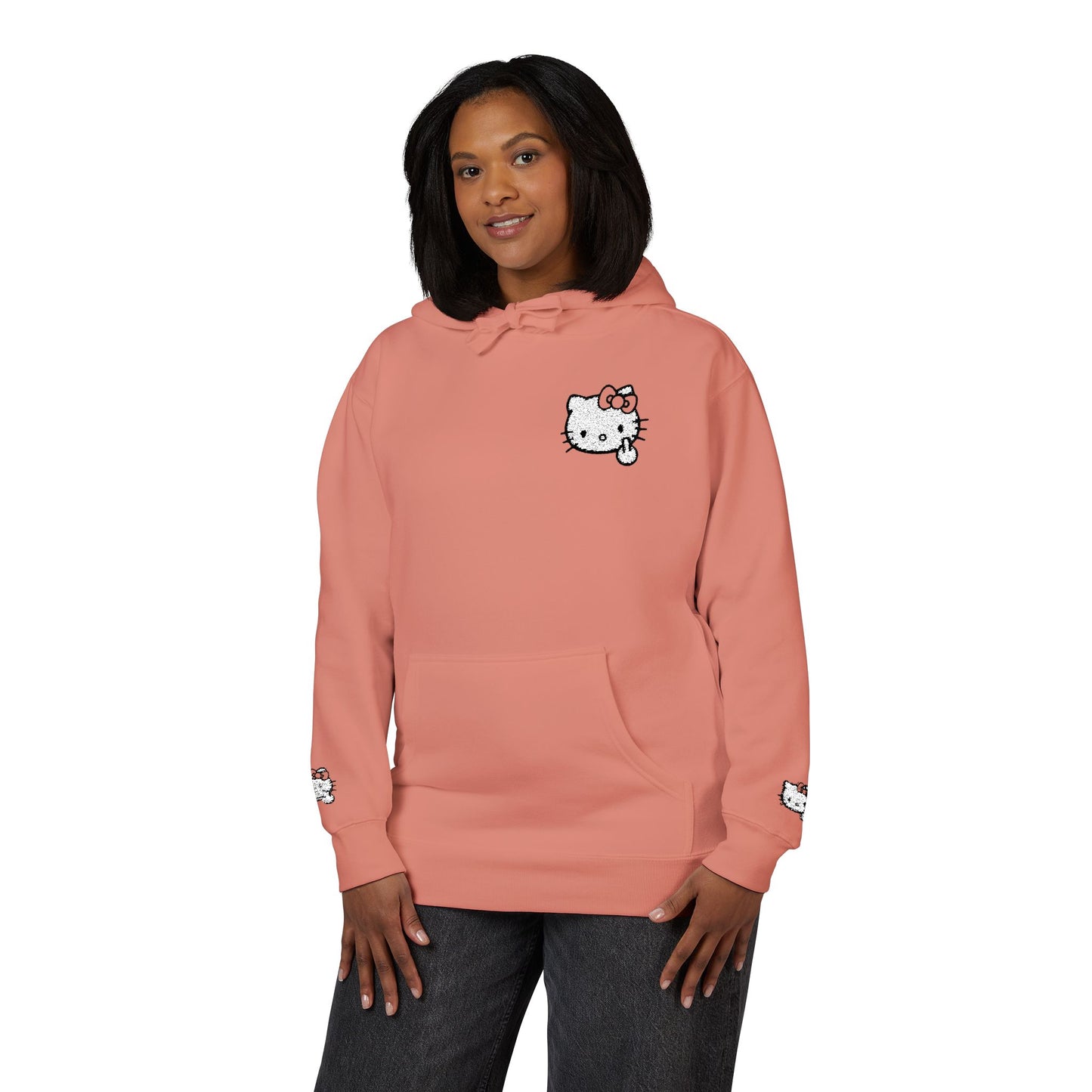 Realistic Hello Kitty Middle Finger Design — Unisex Embroidery Minimalist Hoodie