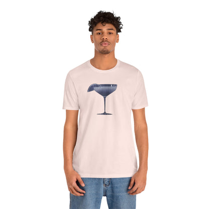 Cocktail Glass Tee — Minimalist Navy Martini Graphic Shirt