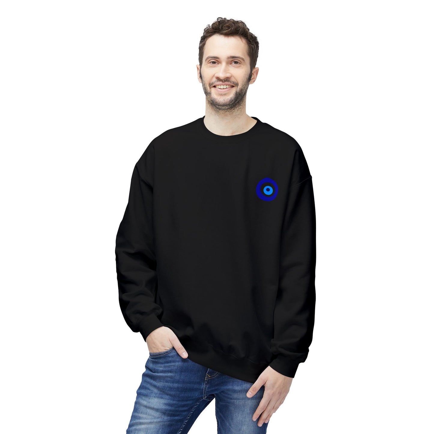 Crewneck Sweatshirt with Evil Eye Chest Logo – Protective Minimalist Design