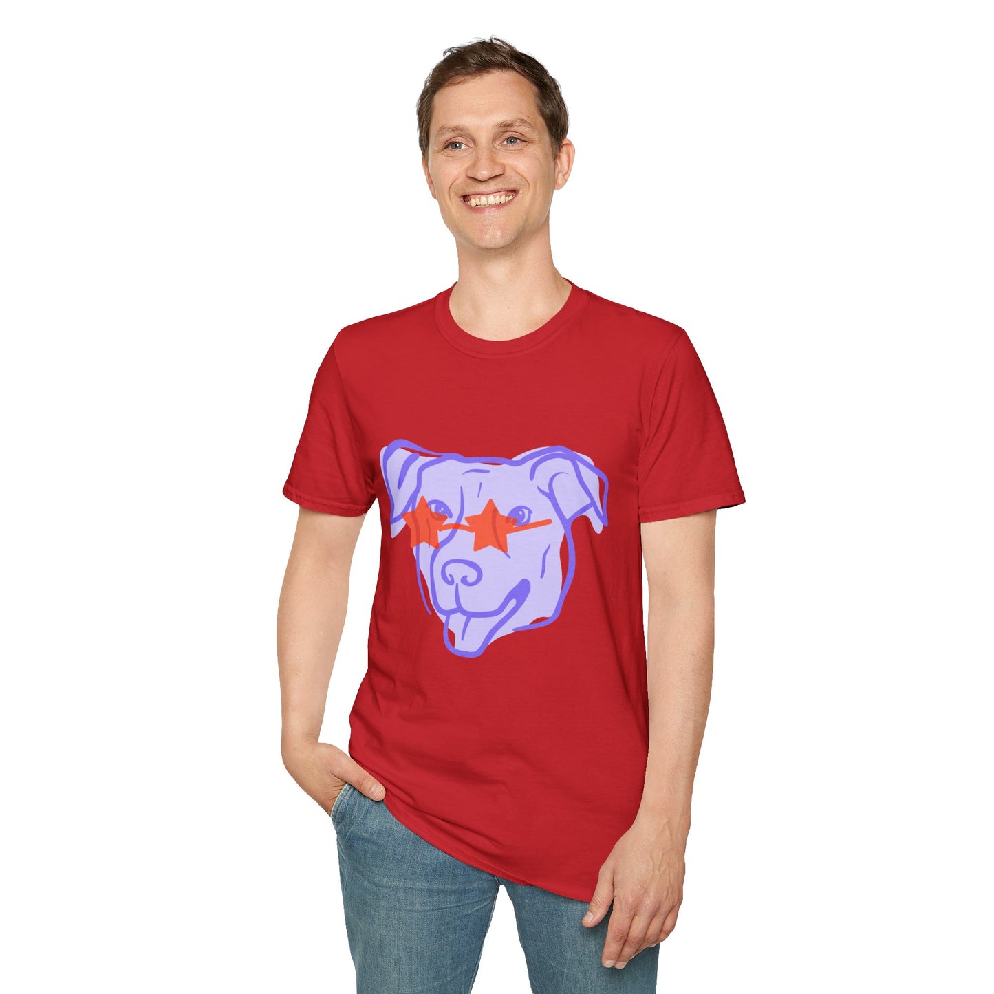 Cool Dog with Star Glasses - Unisex Softstyle T-Shirt