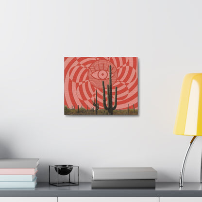 Stretched Canvas with Psychedelic Desert Poster – Eye & Cactus Wall Art